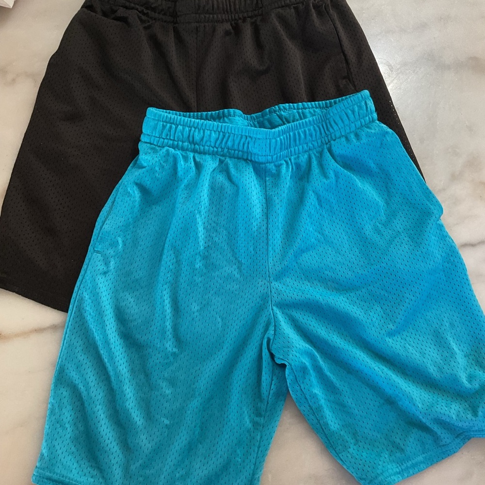 Athletic Works Boys Black And Bright Blue Mesh Shorts - 2 Pack